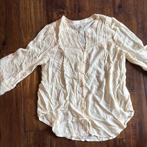 Maurices Cream 3/4 Sleeve Blouse with Mandarin Collar